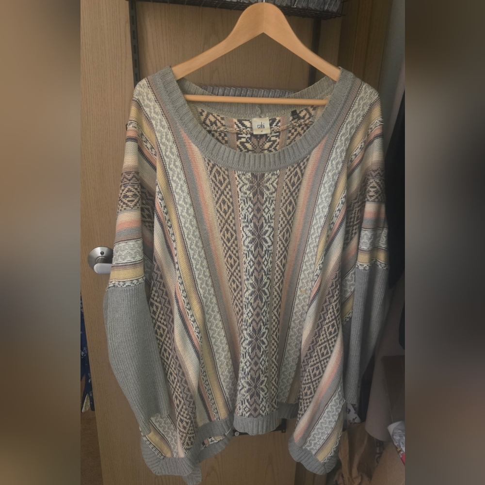 Cabi Women’s Oversized Fair Isle Poncho‎ Sweater Sz 1X
